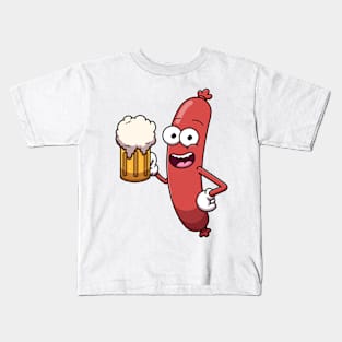 Happy Sausage With Beer Kids T-Shirt